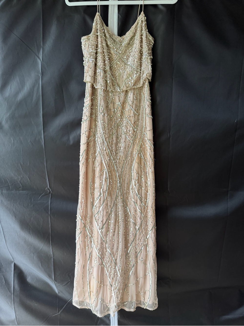 Adrianna Papell Beaded Sequin Blush Champagne Gown Size 2